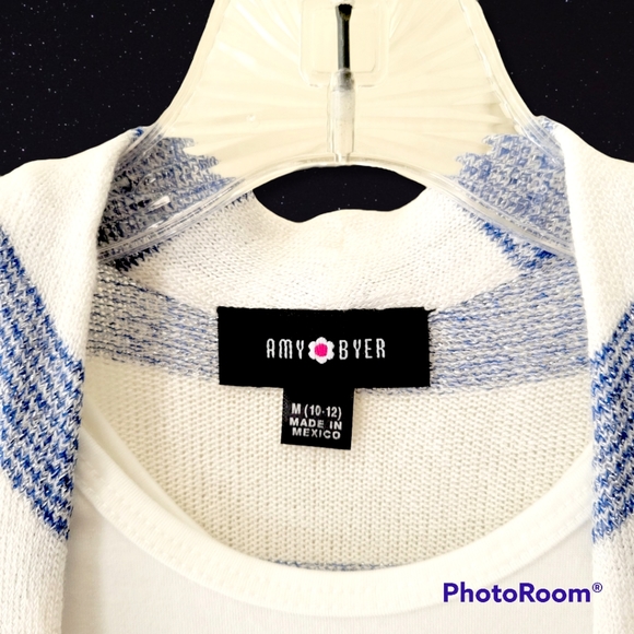 Amy Byer Cardigan Sweater with Short Sleeve Top Girls M 10-12 Blue White Silver - Picture 2 of 7
